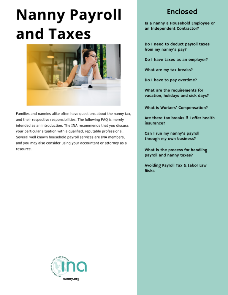 Nanny Payroll and Taxes – International Nanny Association