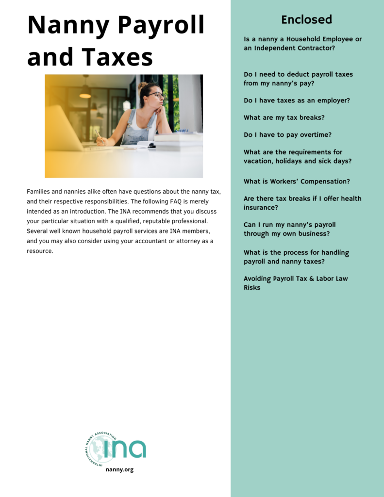 INA FAQ SHEET Nanny Payroll and Taxes