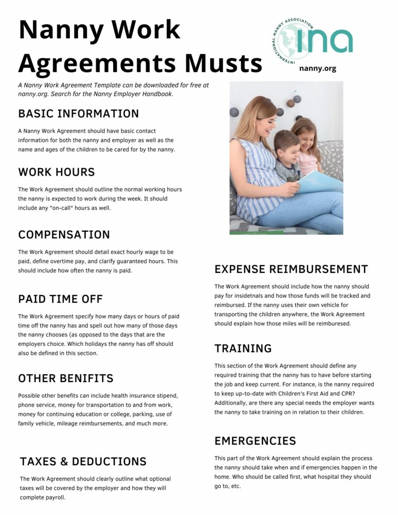 INA FAQ SHEET Nanny Work Agreements Musts